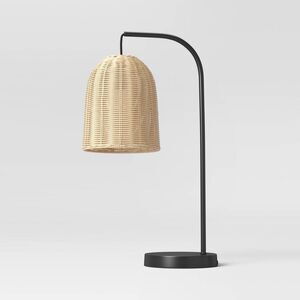 Addison Rattan Table Lamp 20.5” Brown Threshold LED Curved Metal READ